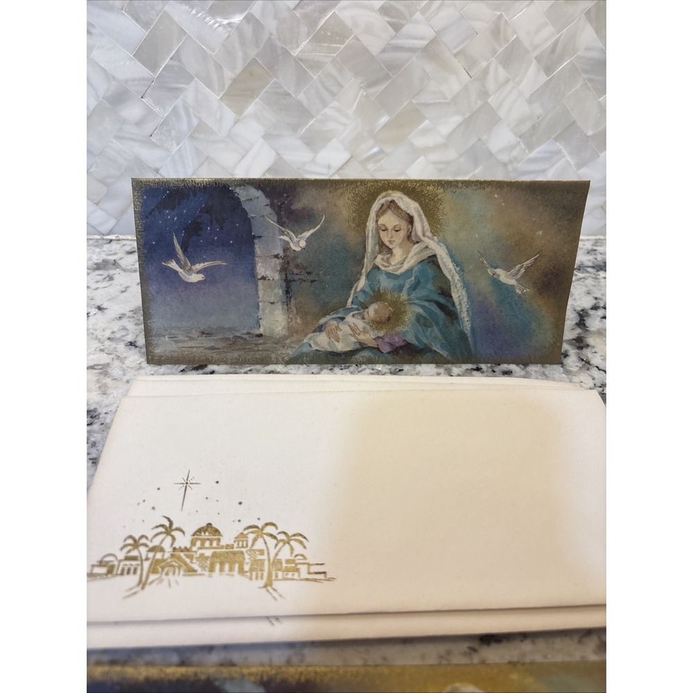 7 Vintage Hallmark Christmas Card Mother‎ & Child readers digest Parchment NOS